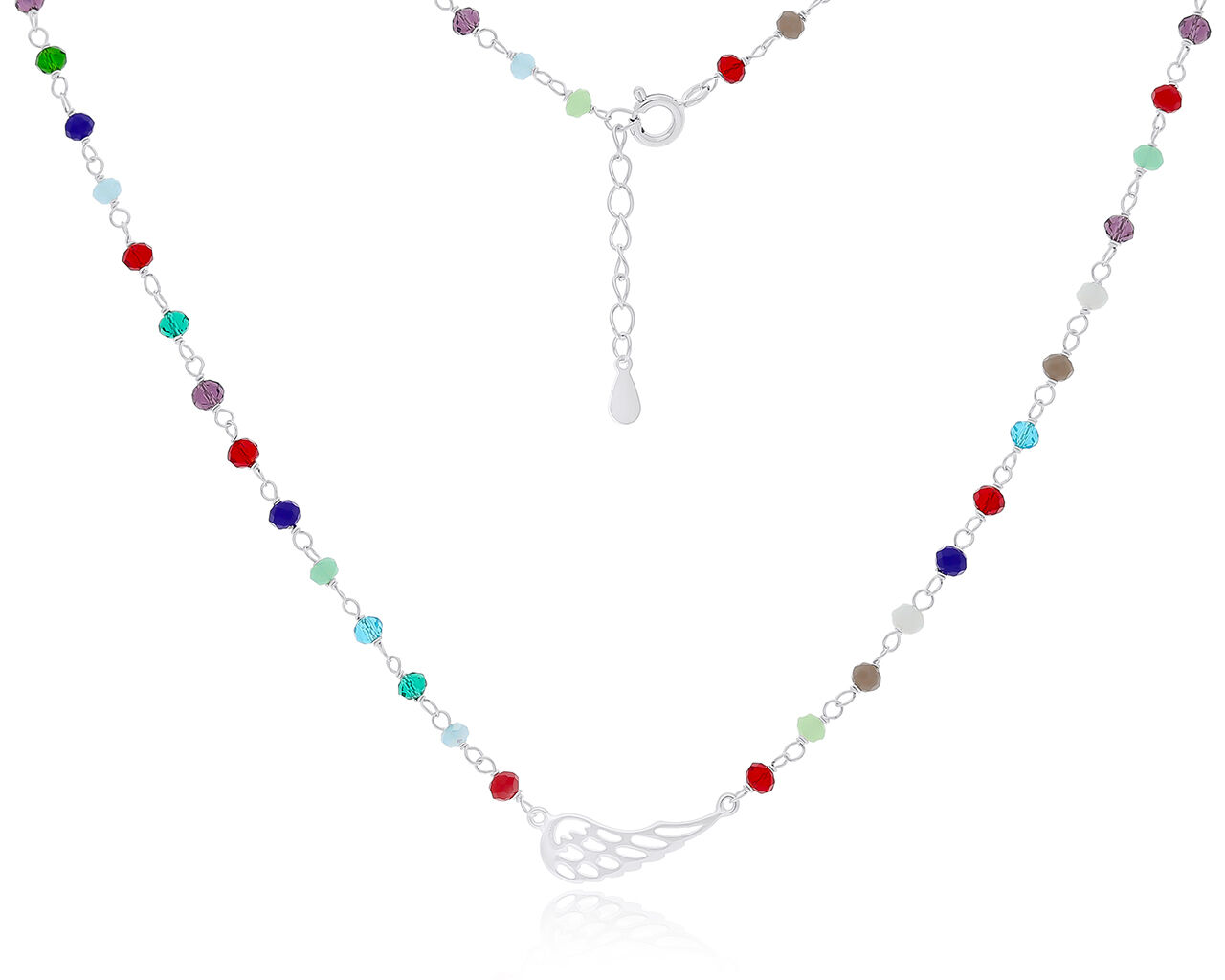 Naszyjnik srebrny ze skrzydłem i kolorowe cyrkonie