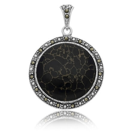 Zawieszka srebrna z czarnym onyksem i markazytami