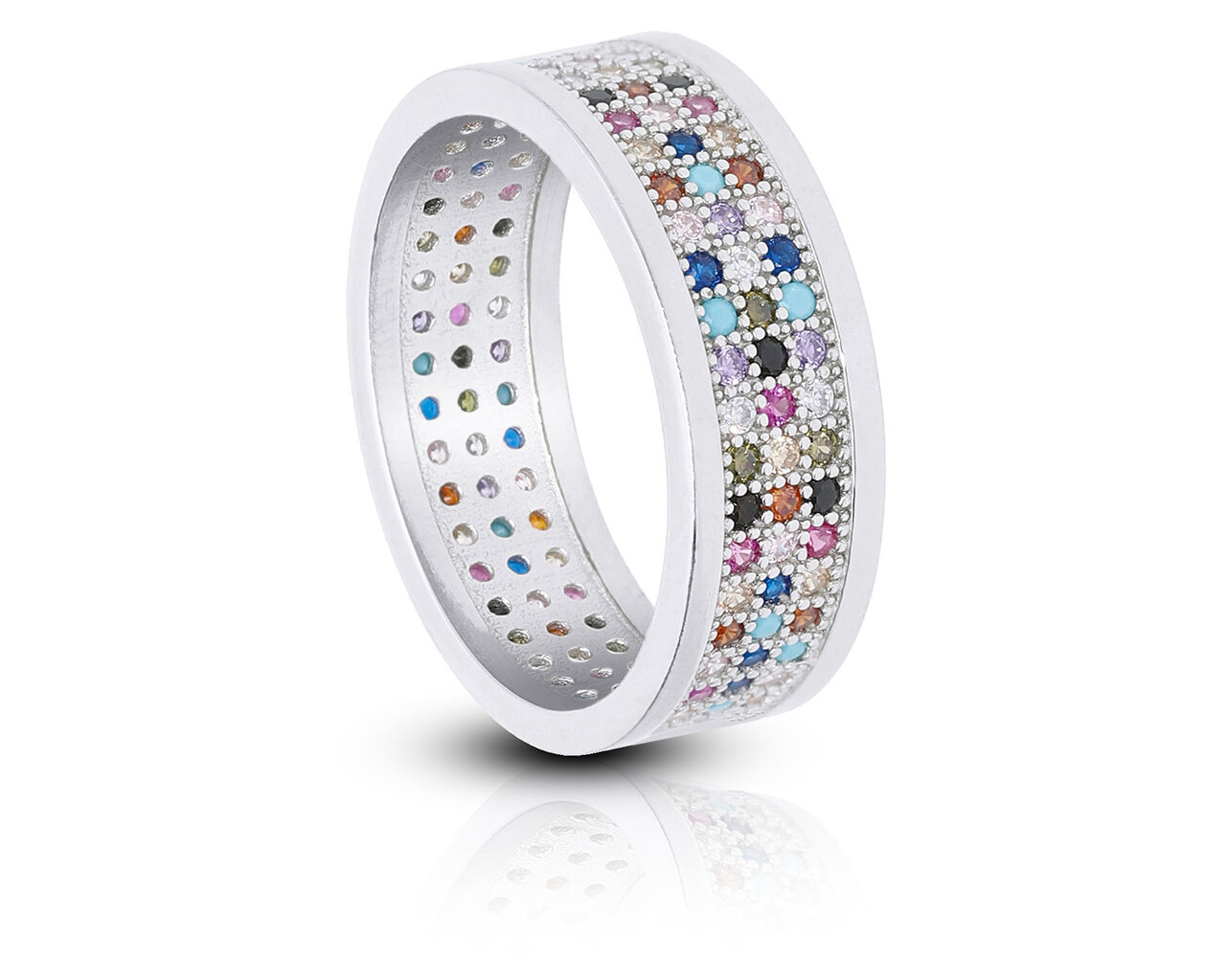 Pierścionek srebrny z kolorowymi kamieniami