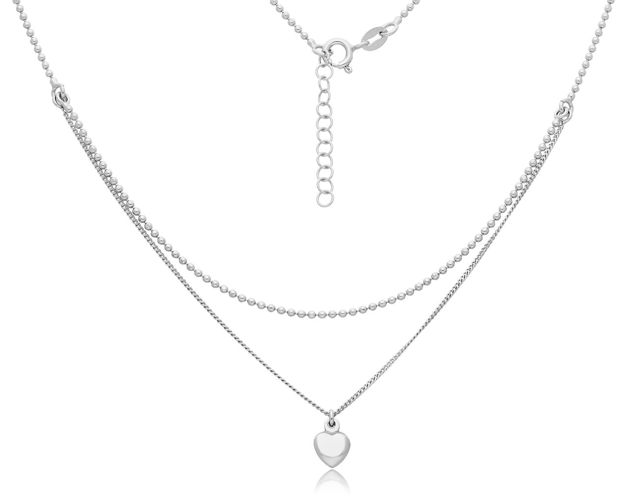 Naszyjnik srebrny z sercem podwójny łańcuszek