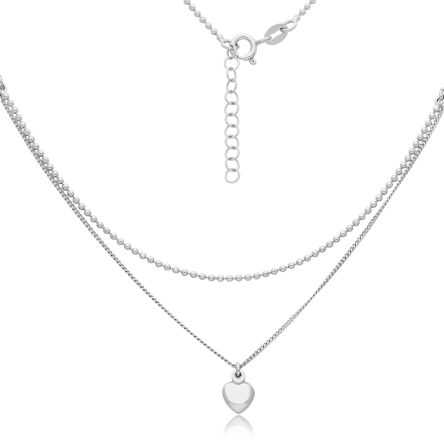 Naszyjnik srebrny z sercem podwójny łańcuszek