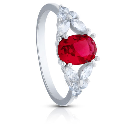 Srebrny pierścionek z dużym czerwonym kamieniem