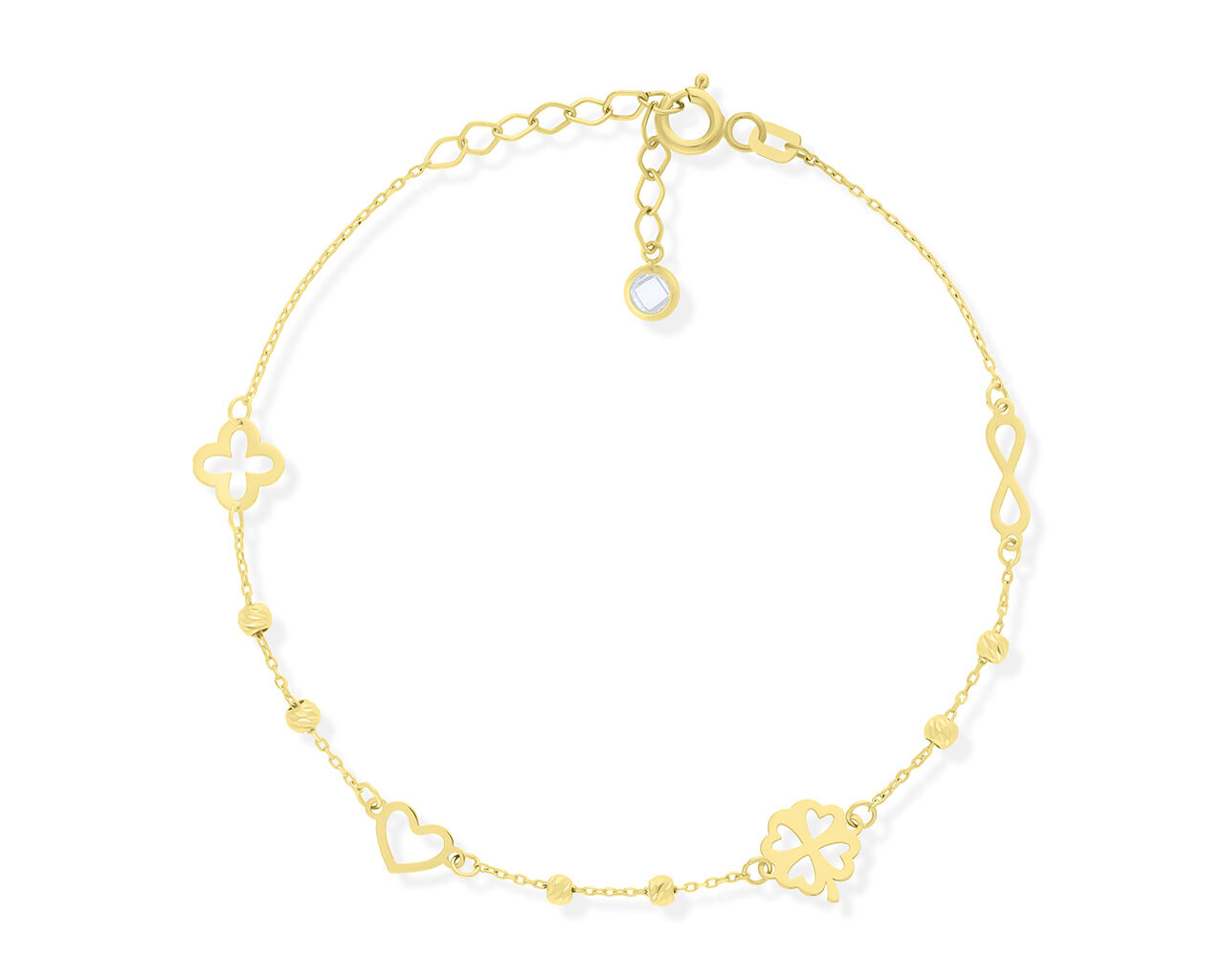 Złota bransoletka serce koniczyna infiniti 585