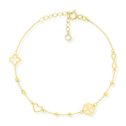 Złota bransoletka serce koniczyna infiniti 585