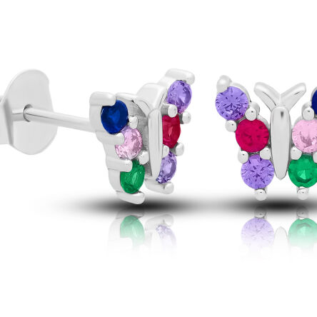 Kolczyki srebrne motyle kolorowe cyrkonie pr.925