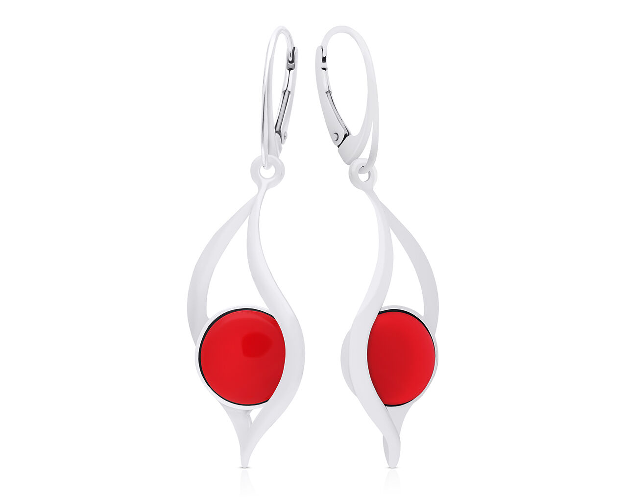 Kolczyki srebrne wiszące czerwony koral pr.925