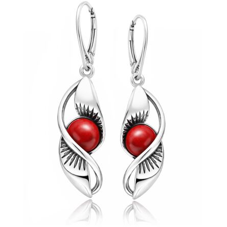 Kolczyki srebrne 925 z koralem wiszące kolczyki
