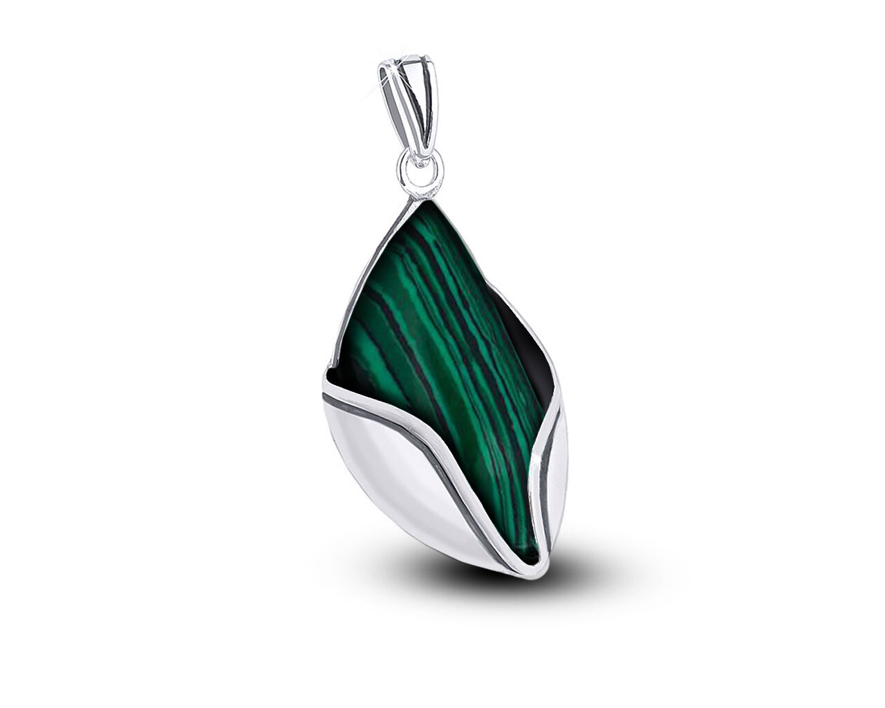 Zawieszka srebrna damska z zielonym malachitem