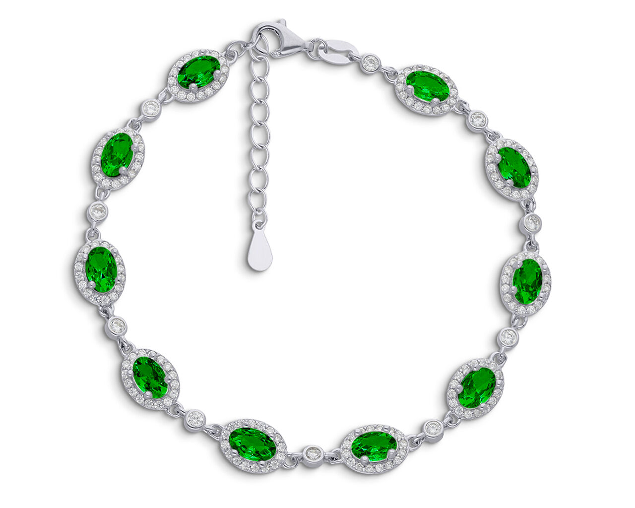 Srebrna bransoletka zdobiona zielonymi cyrkoniami