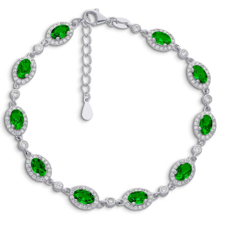Srebrna bransoletka zdobiona zielonymi cyrkoniami