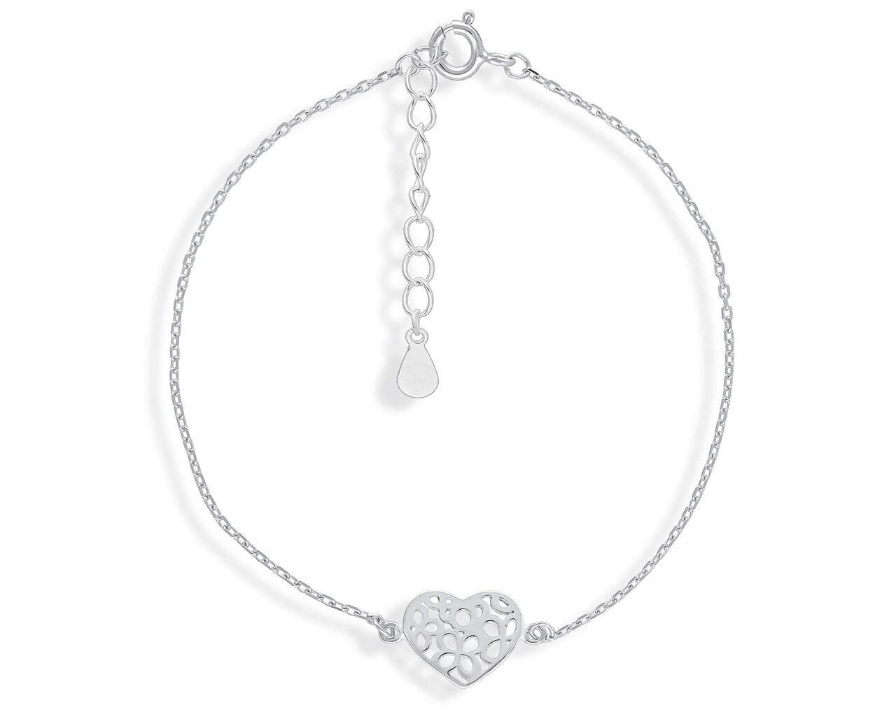 Bransoletka srebrna damska z ażurowym sercem