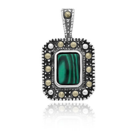 Zawieszka srebrna z malachitem i markazytami