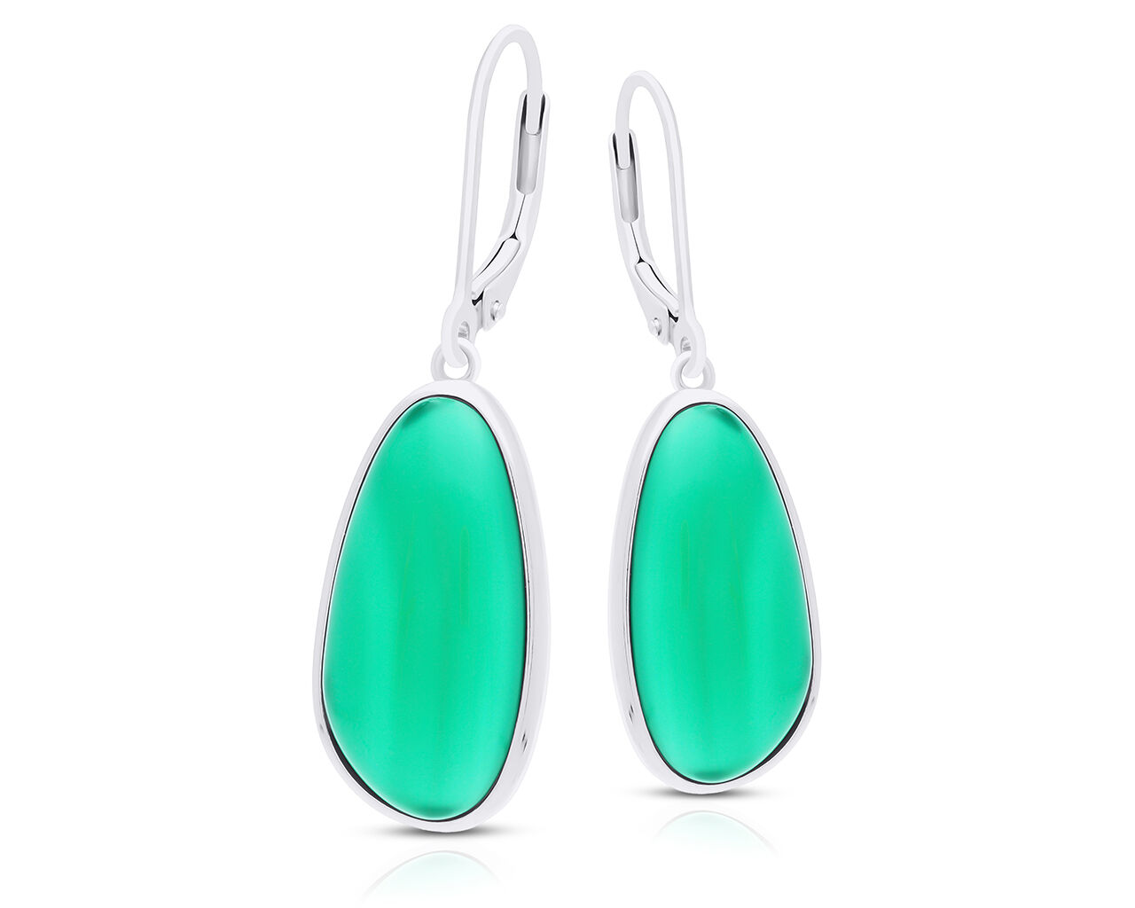 Kolczyki srebrne wiszące z zielonym agatem pr.925