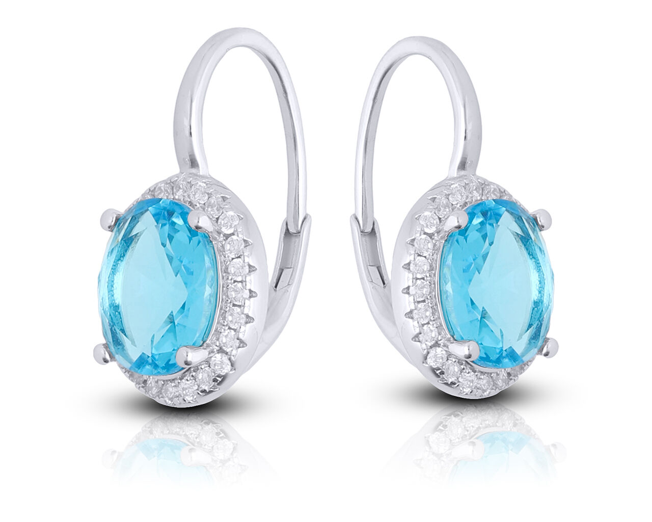 Kolczyki srebrne z owalnym błękitnym kamieniem