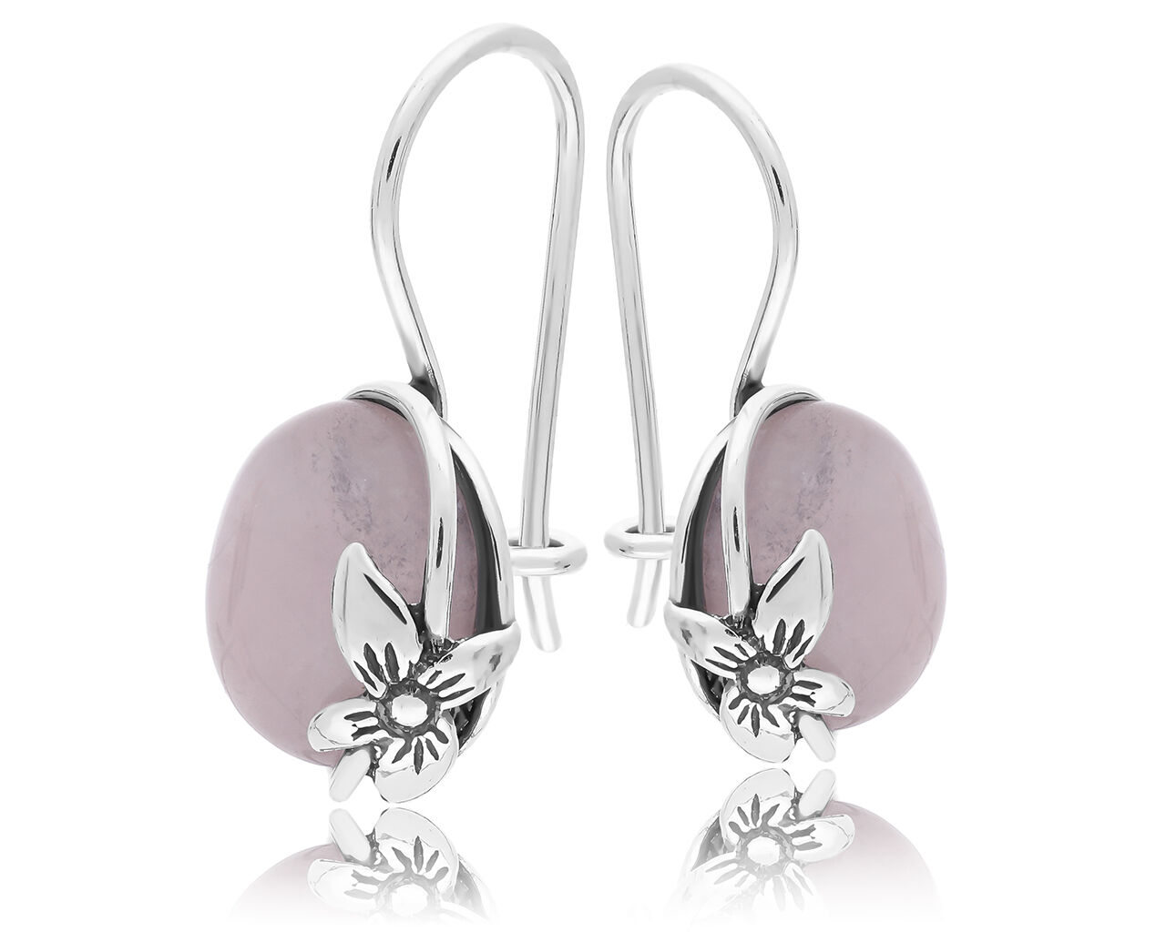 Kolczyki srebrne z naturalnym kwarcem różowym