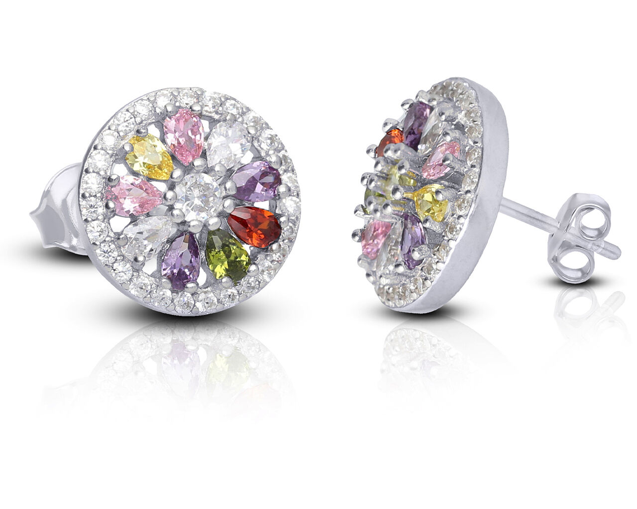 Kolczyki srebrne z kolorowymi kamieniami