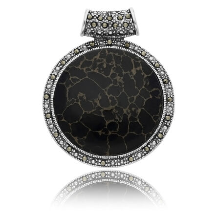 Zawieszka srebrna z onyksem i markazytami