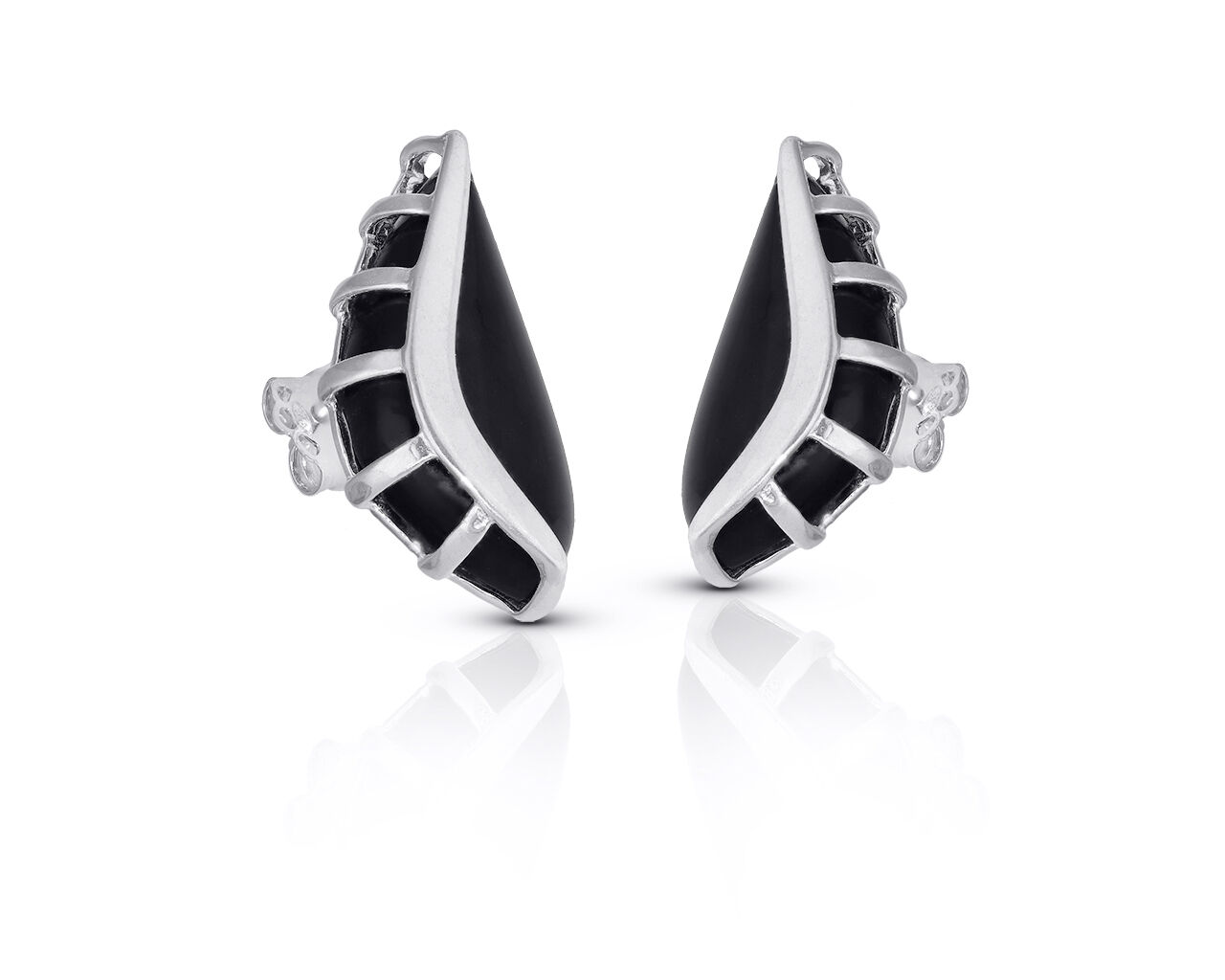 Kolczyki srebrne z czarnym kamieniem onyksu