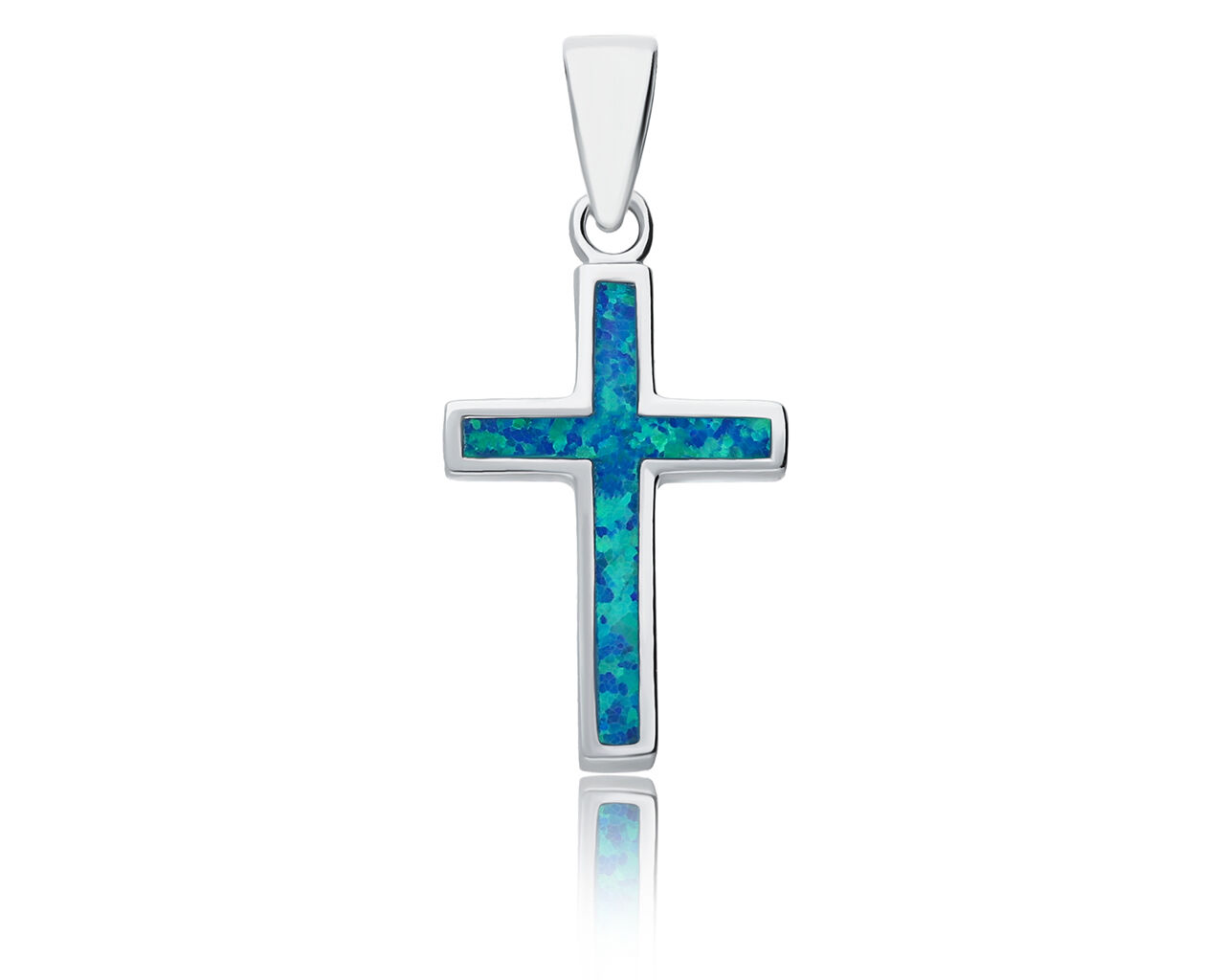 Srebrny krzyżyk z niebieskim opalem pr.925