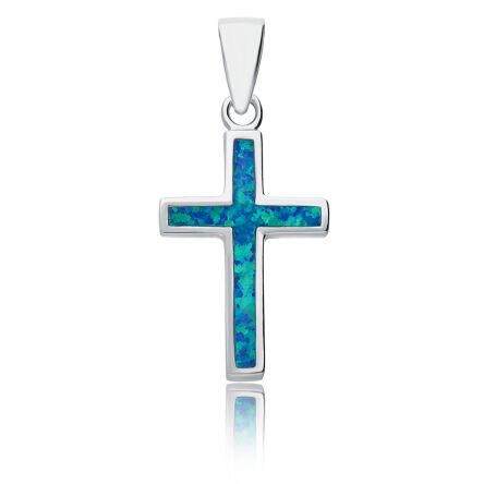 Srebrny krzyżyk z niebieskim opalem pr.925