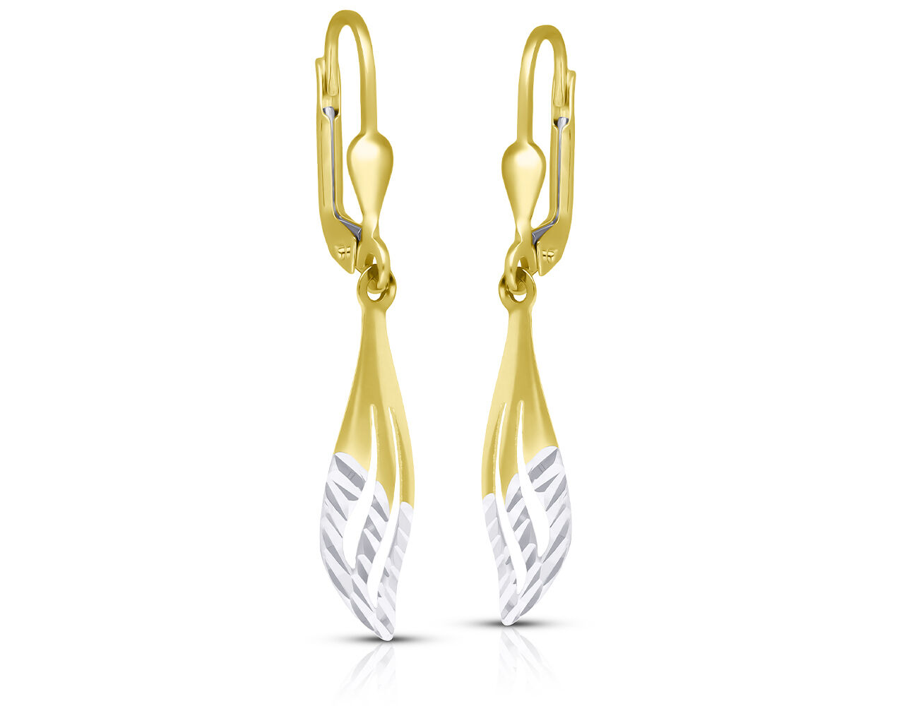 Złote kolczyki wiszące z białym złotem pr.585