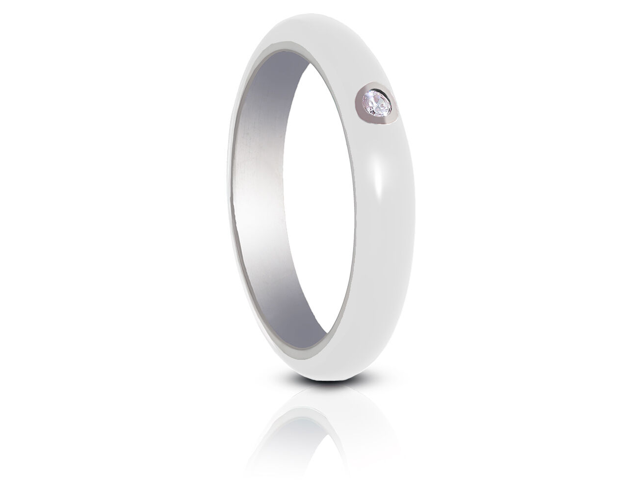 Srebrny pierścionek z białą ceramiką i cyrkonią