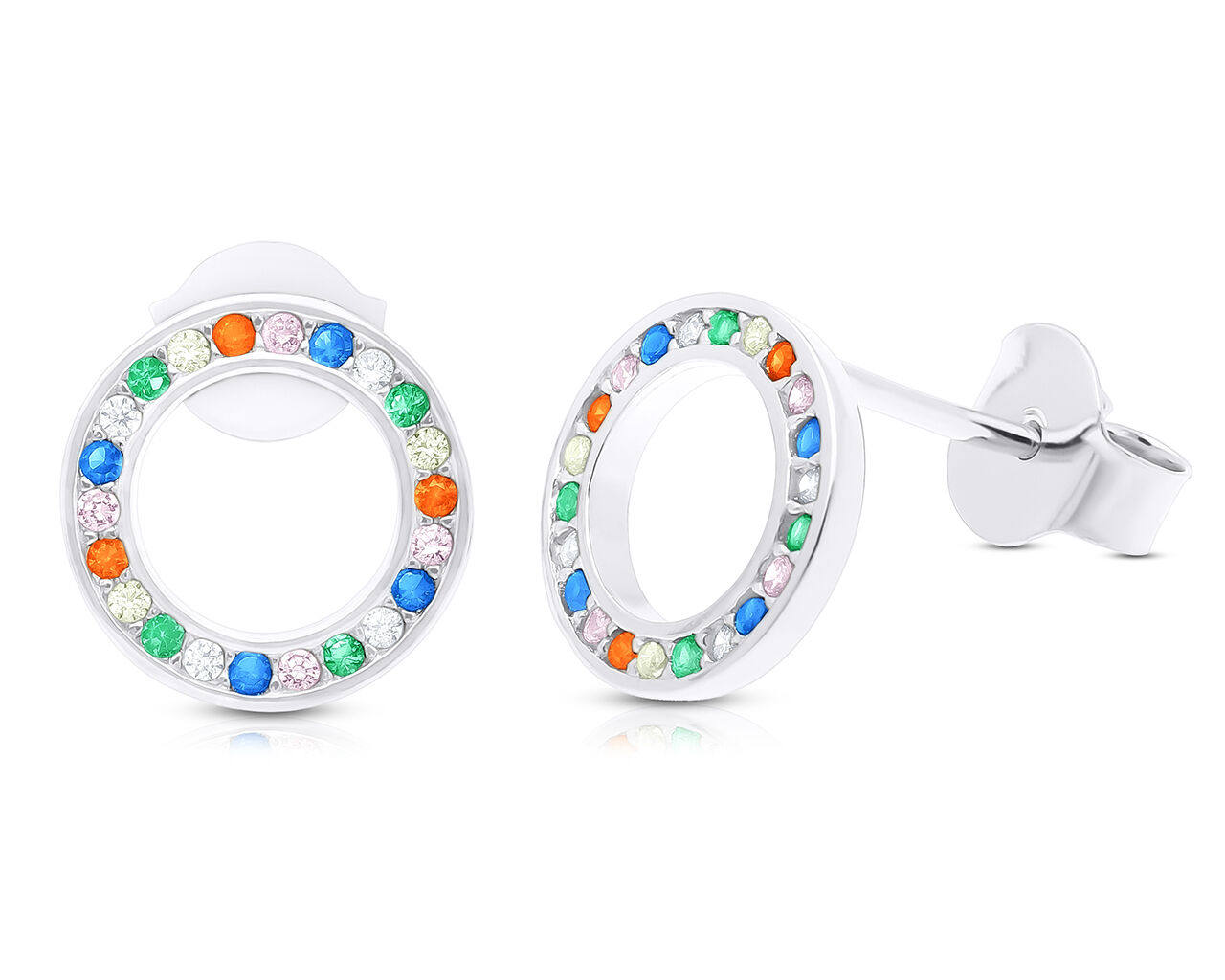 Kolczyki srebrne kolorowe kółka na sztyfcie