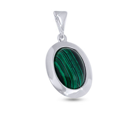 Zawieszka srebrna owalna z zielonym malachitem