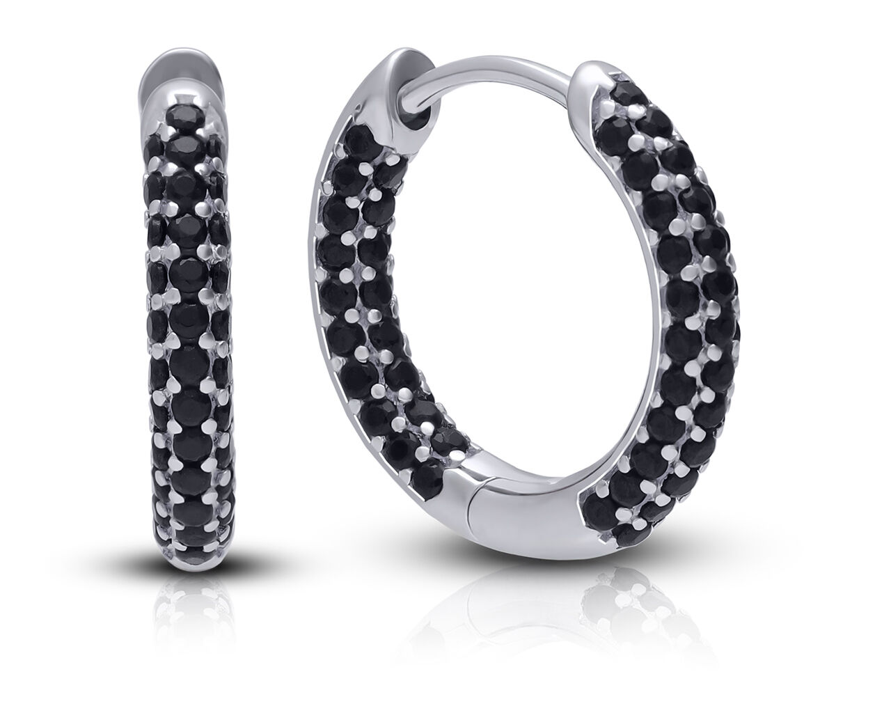 Kolczyki kółka czarne kamienie srebro pr.925