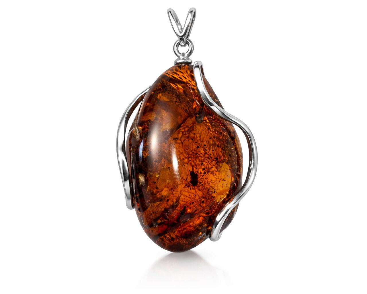 Zawieszka srebrna z bursztynem elegancki kamień