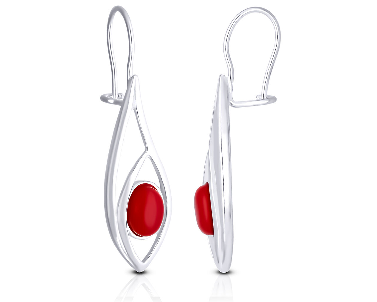 Kolczyki srebrne z koralem czerwonym szerokie