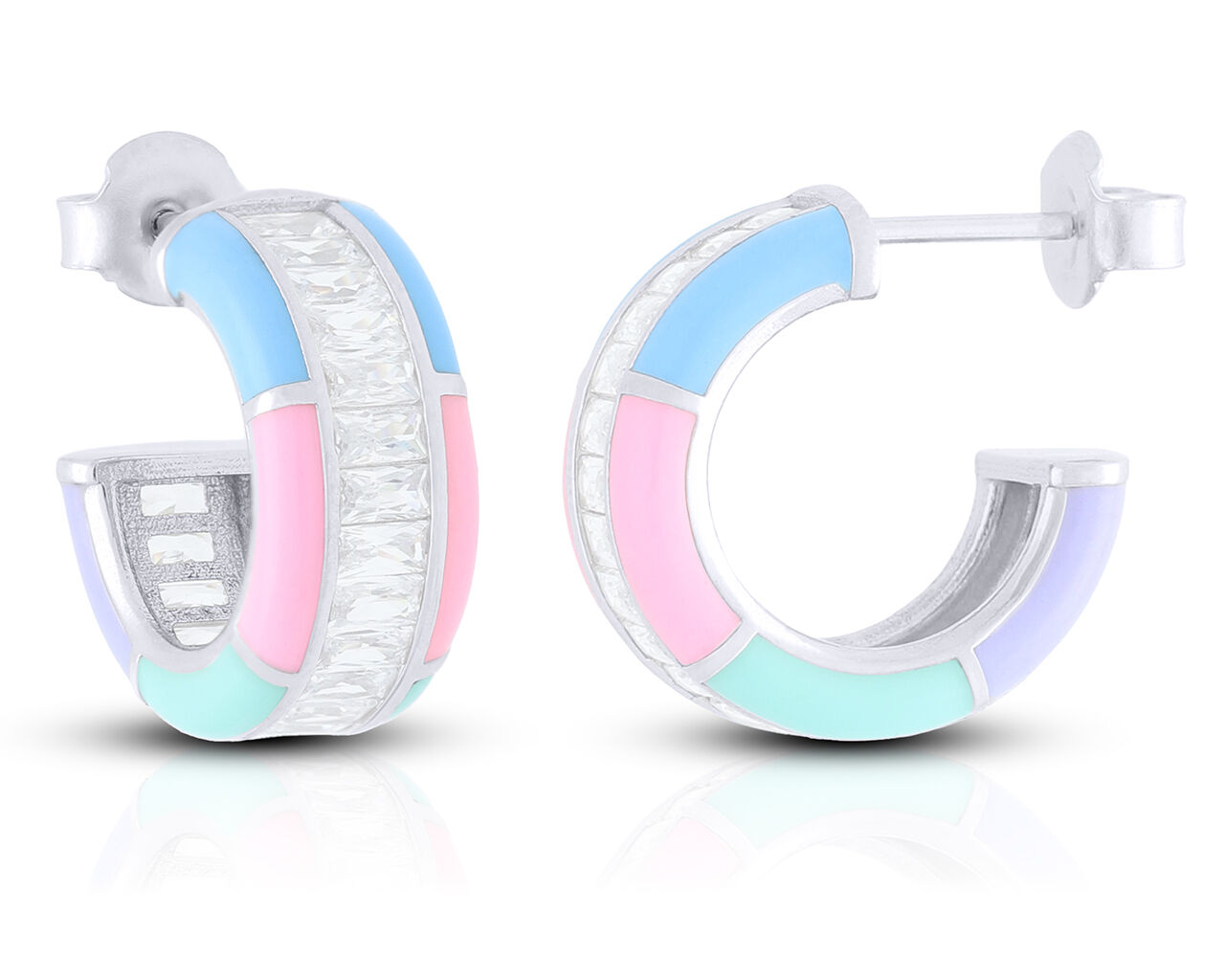 Kolczyki srebrne cyrkonie i kolorowa emalia