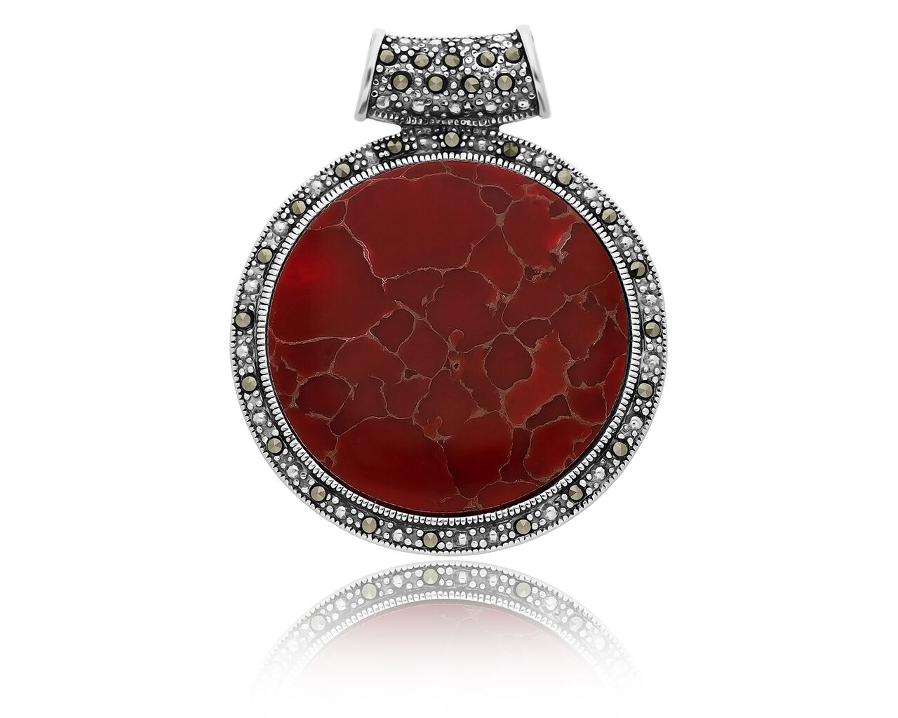 Zawieszka srebrna duża z koralem i markazytami