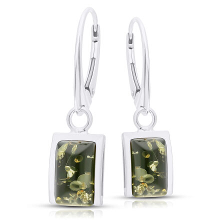Kolczyki srebrne z zielonym bursztynem wiszące