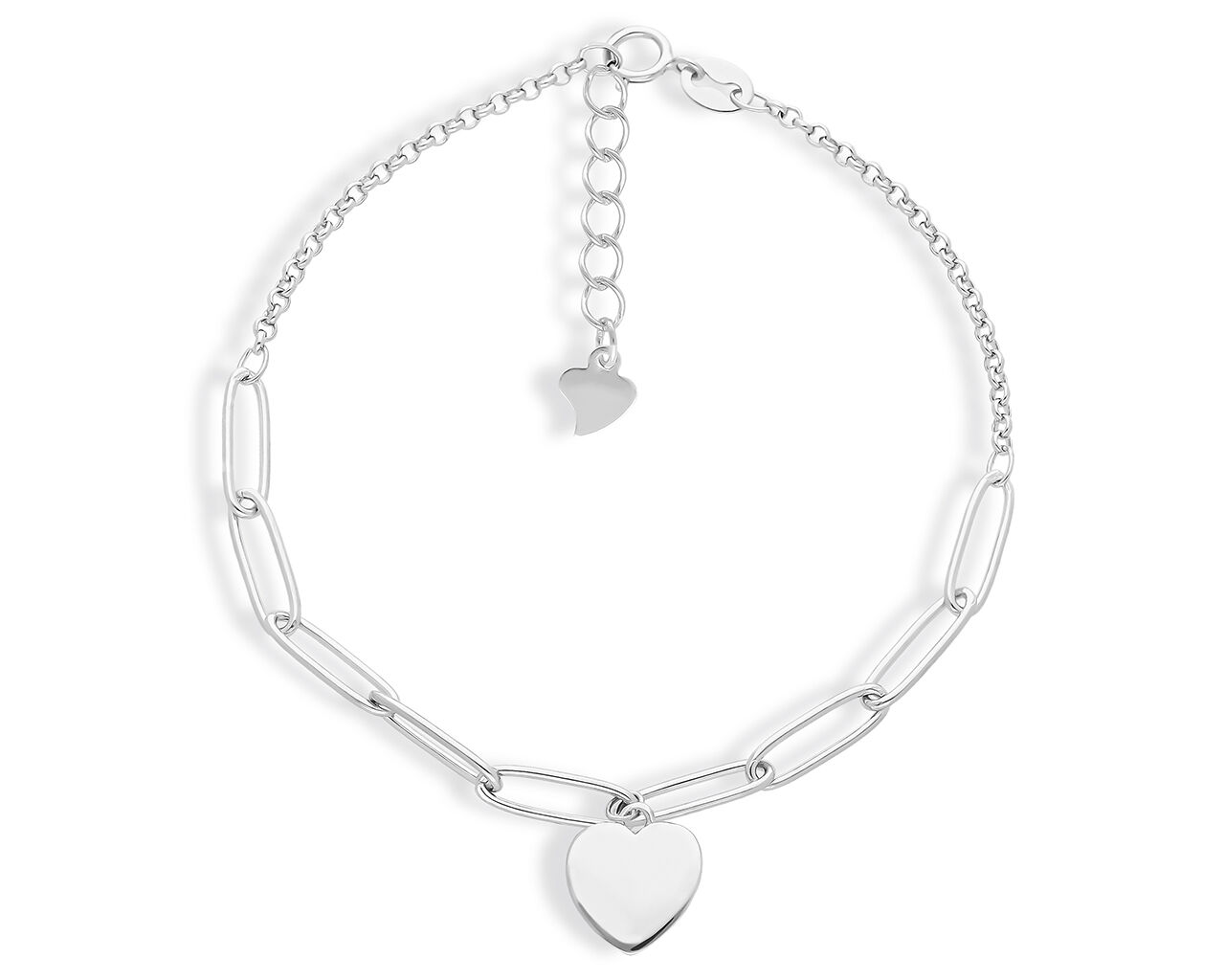 Bransoletka srebrna damska z gładkim serduszkiem