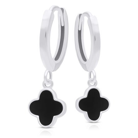 Kolczyki koła srebrne koniczyny z czarnym onyksem