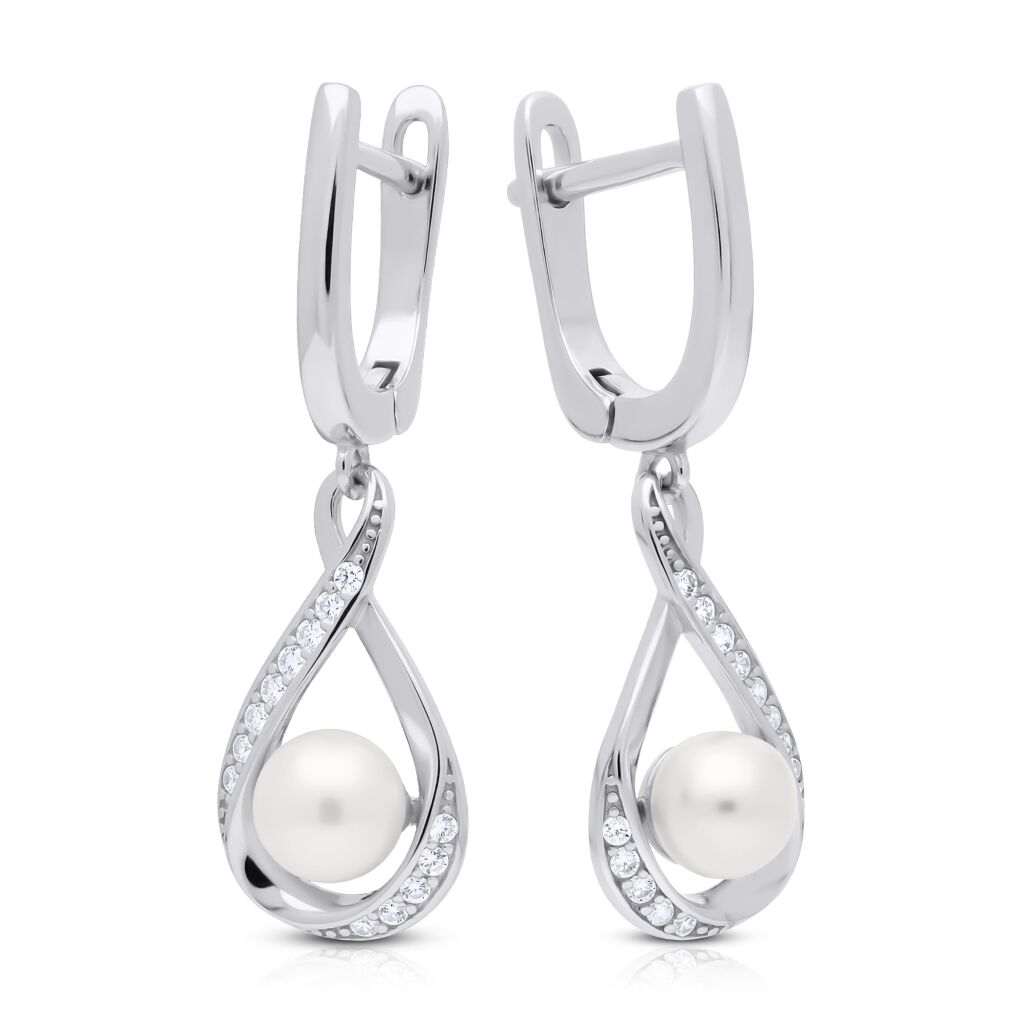 Kolczyki srebrne 925 z perłą i cyrkoniami