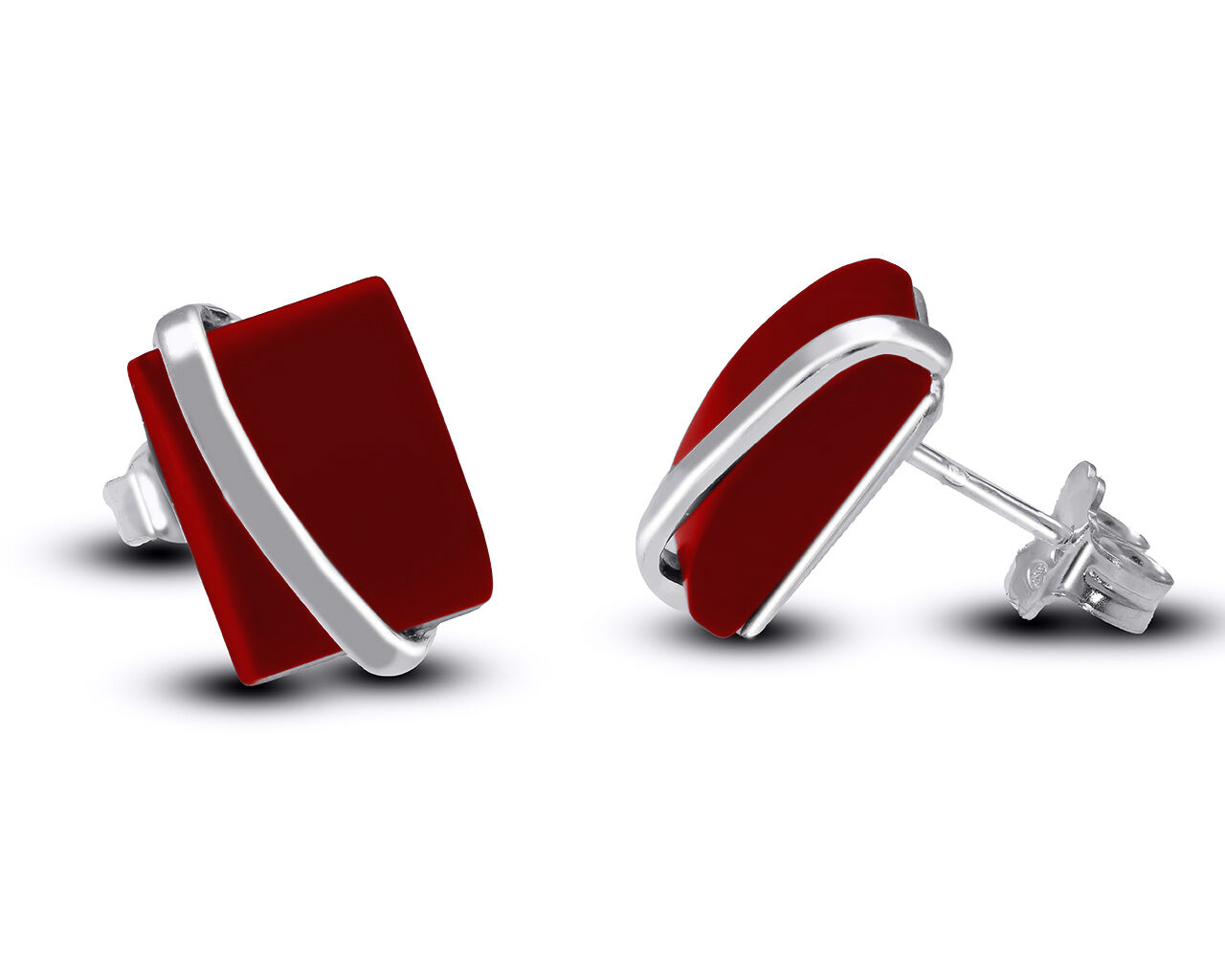 Srebrne kolczyki na sztyfcie z koralem