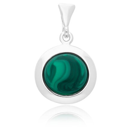 Zawieszka srebrna okrągła z malachitem