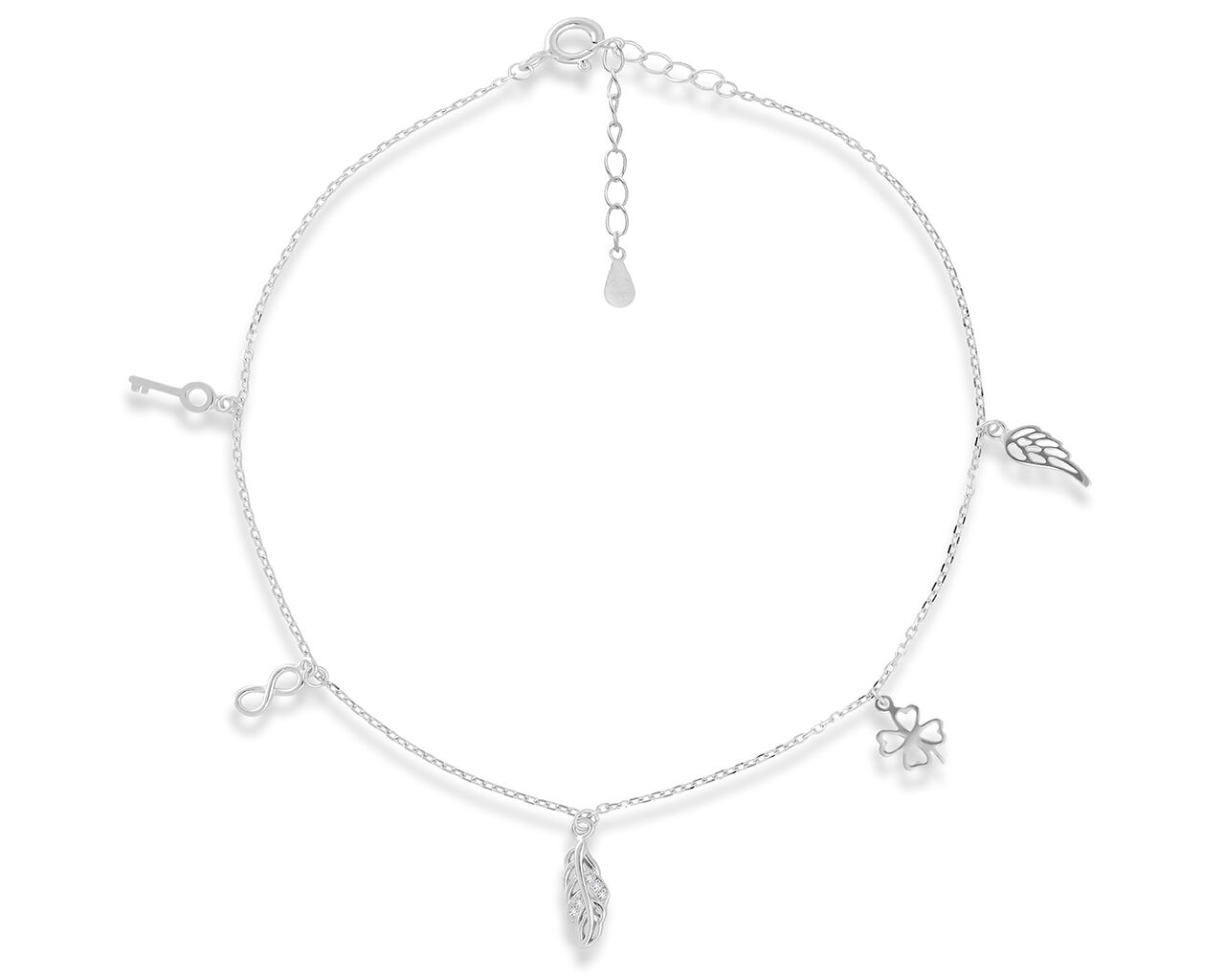 Bransoletka srebrna na nogę z zawieszkami