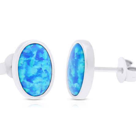 Kolczyki srebrne z niebieskim opalem sztyfty 925
