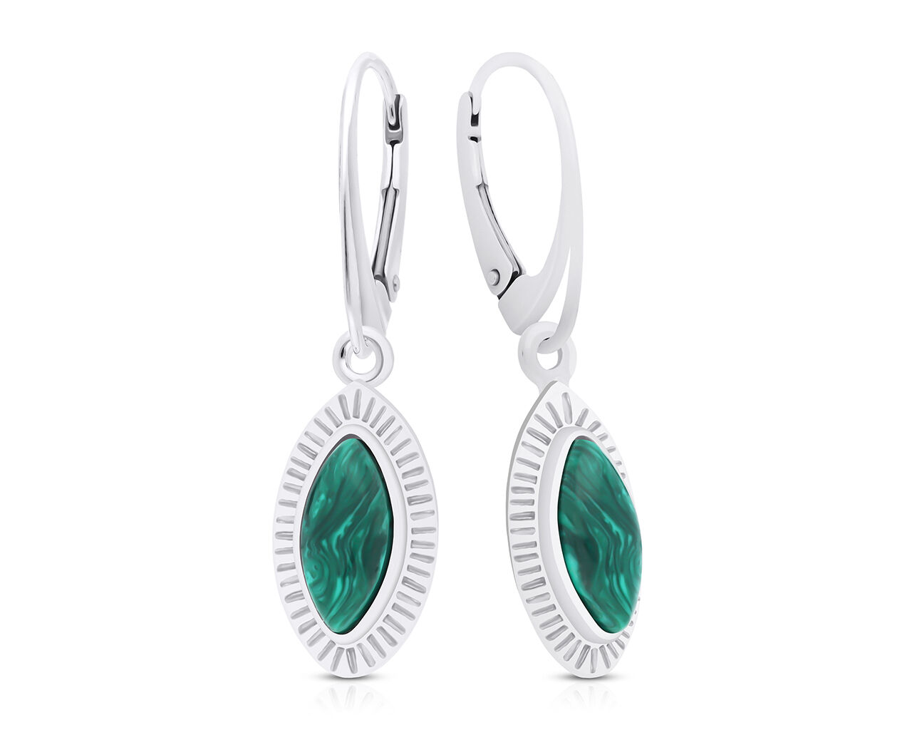 Kolczyki srebrne wiszące z malachitem pr.925