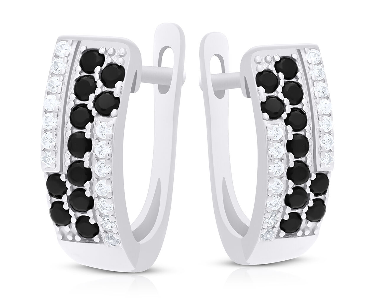 Kolczyki srebrne angielskie czarne białe cyrkonie