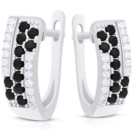 Kolczyki srebrne angielskie czarne białe cyrkonie