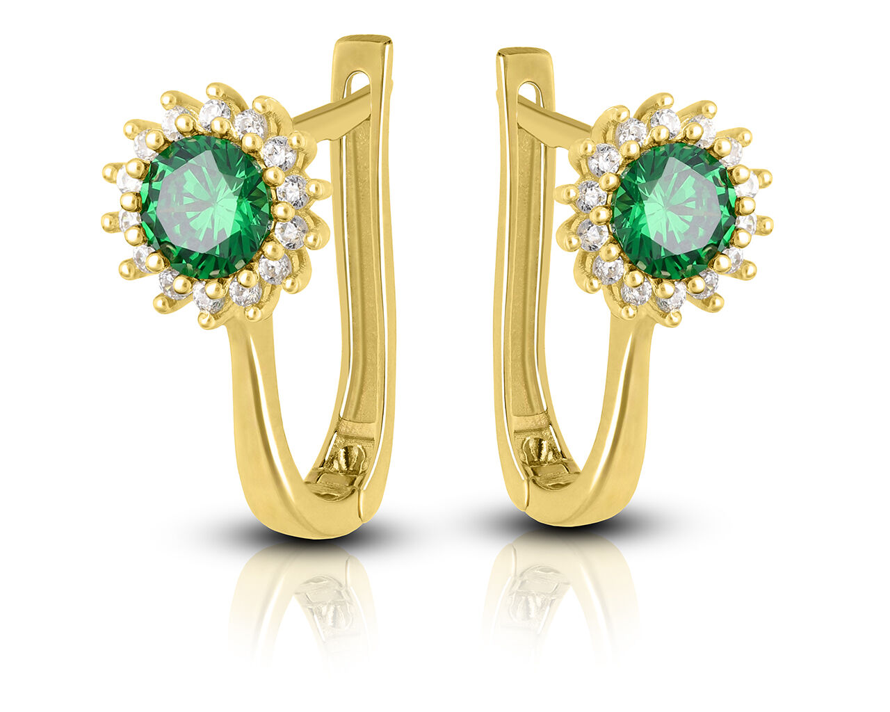 Kolczyki złote 585 angielskie zielony kamień