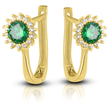 Kolczyki złote 585 angielskie zielony kamień