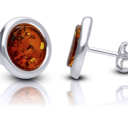 Kolczyki srebrne z bursztynem na sztyfcie