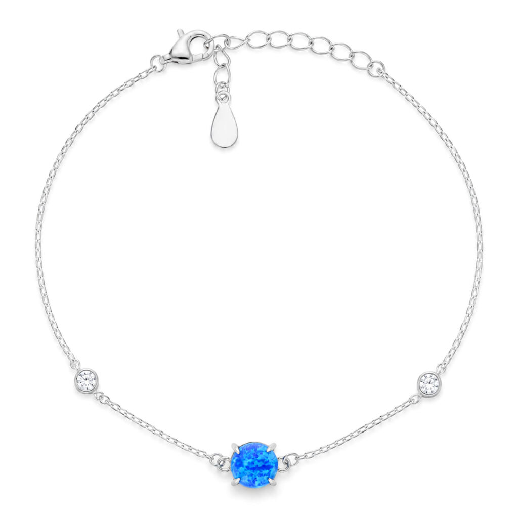 Bransoletka srebrna 925 niebieski opal cyrkonie
