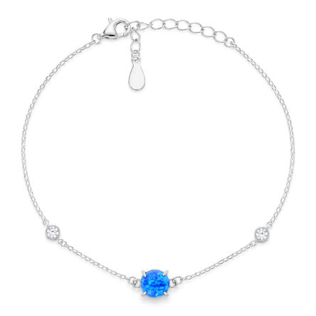 Bransoletka srebrna 925 niebieski opal cyrkonie