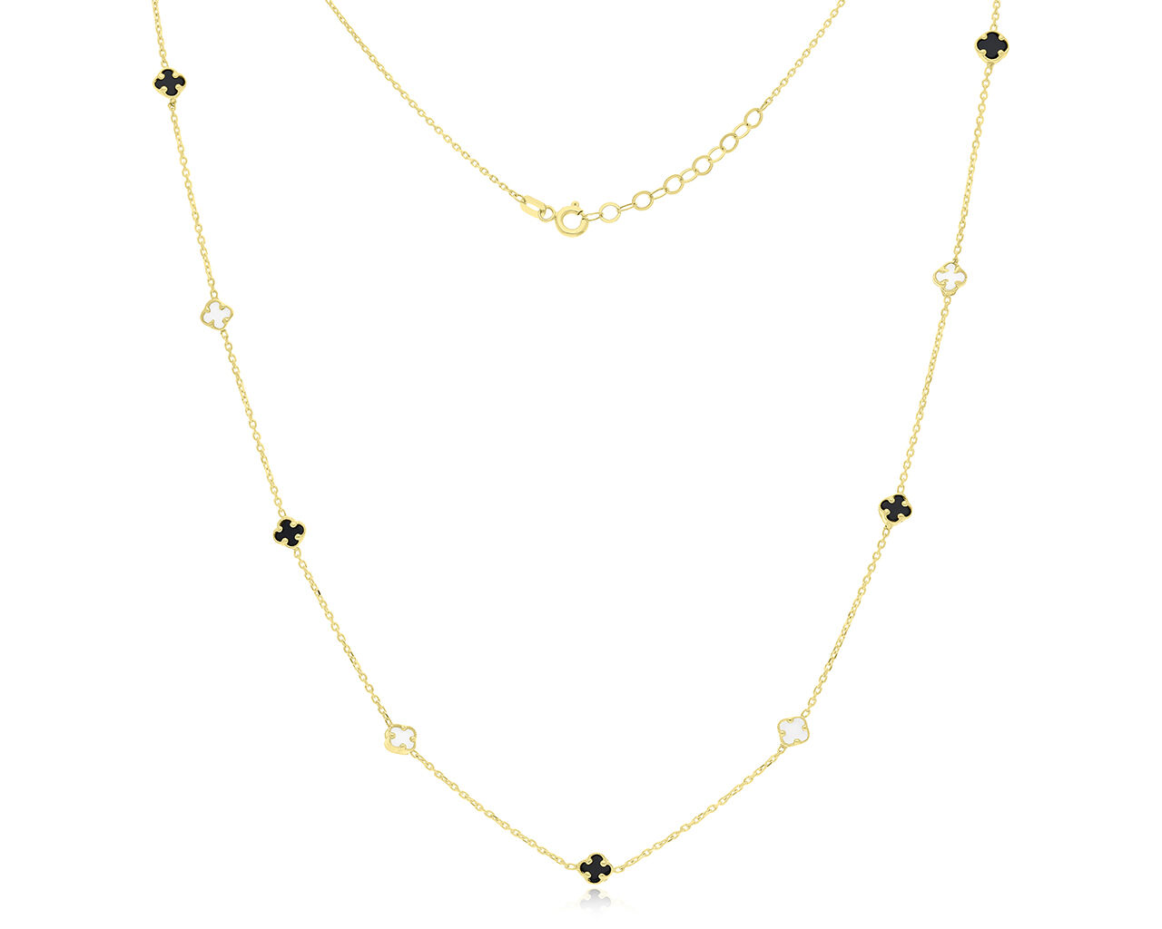 Złoty naszyjnik z czarnymi i białymi kamieniami